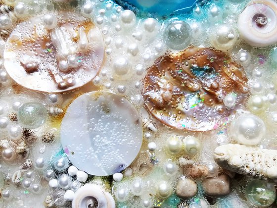 Abstract Sea Ocean marine wall sculpture with precious stones