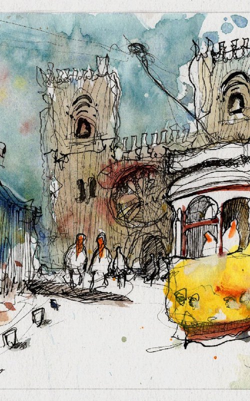 Lisbon, ink and watercolor. by Marin Victor