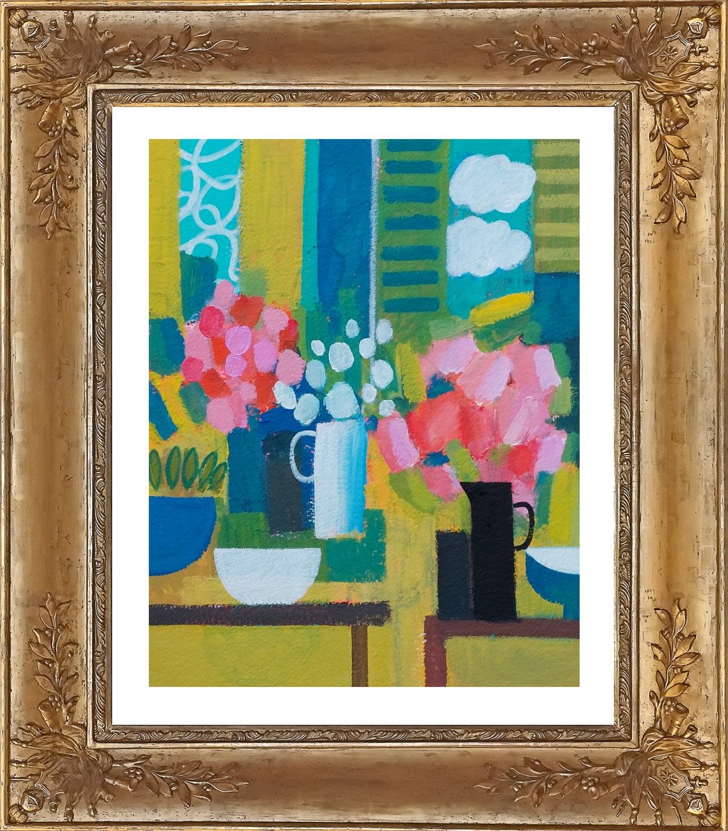 Interior With Pink Flowers By Jan Rippingham, 12 X 15, Artwork For Sale On Artfinder