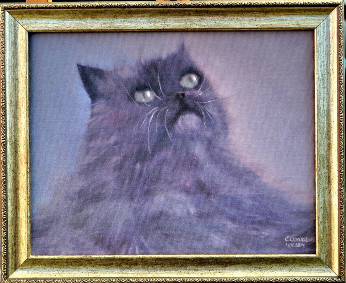 Impressionistic Animal Painting By Elena Lukina, 11 X 9, Gray Fluffy, Original Artwork