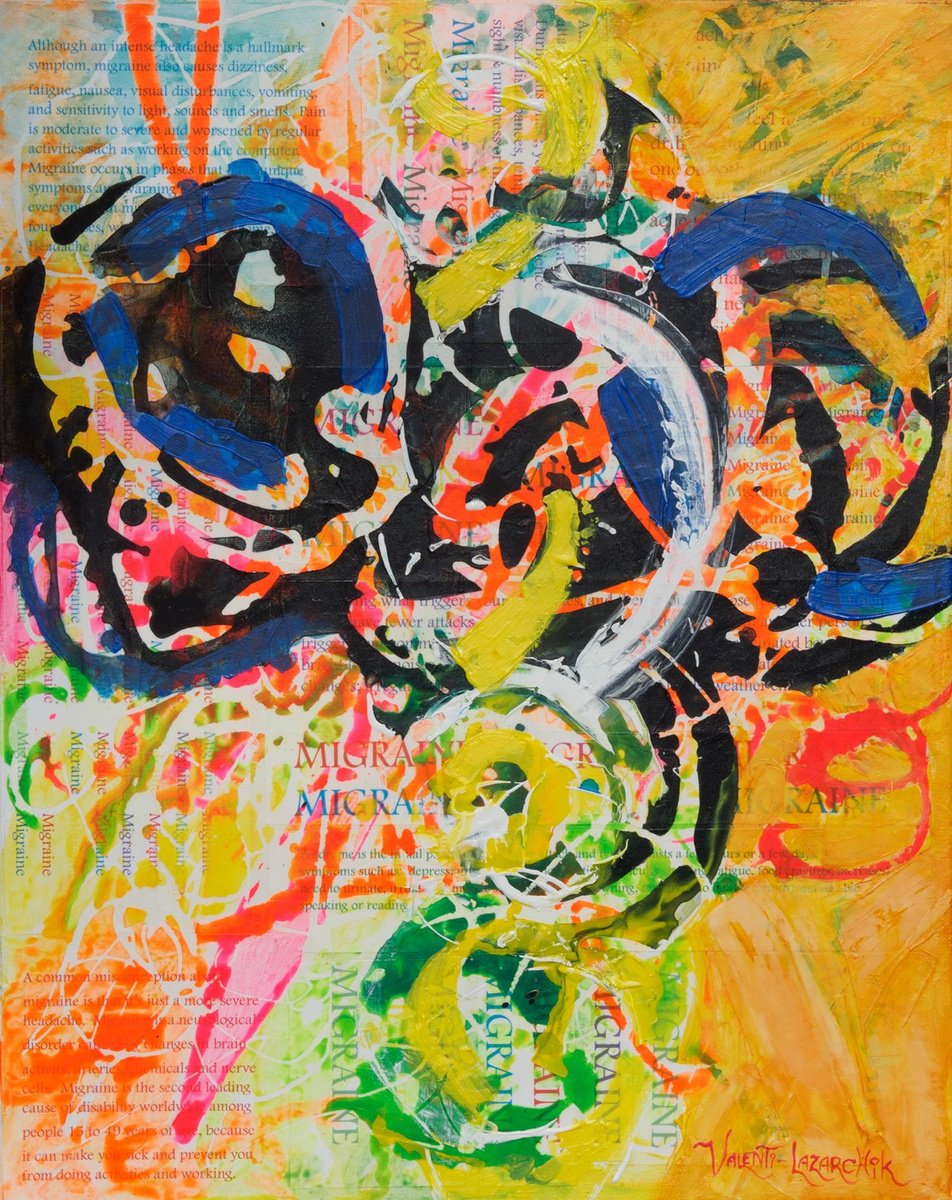 Organic Abstract Painting By Gina Valenti-Lazarchik, 16 X 20, Migraine, Original Artwork