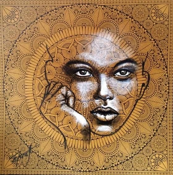 "Mandala"Original gouache  painting on Mandala Kraft paper 30.5x30.5 cm.