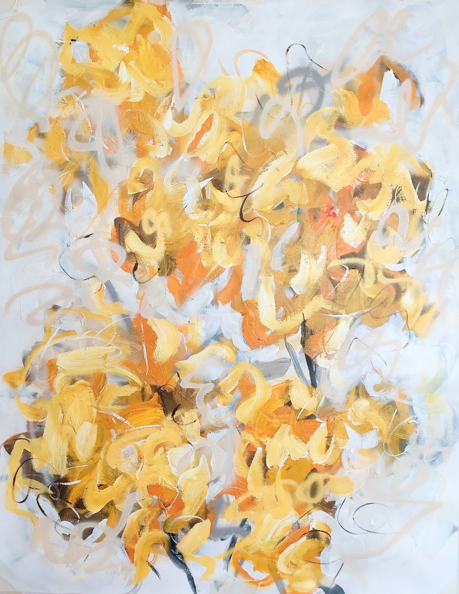 Abstract Acrylic Painting By Cristian Cuevas, 30 X 40, The Yellow Garden, Original Artwork