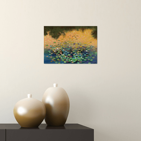 Water lily pond at sunset! Painting on paper