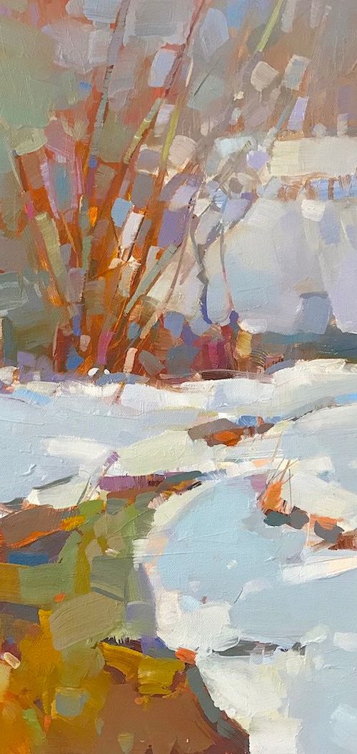 Winter Day, Landscape oil painting, One of a kind, Handmade artwork by Vahe Yeremyan