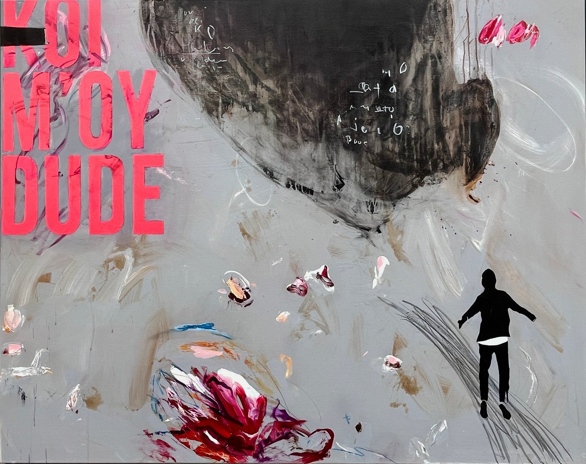 Expressive Abstract Acrylic Painting By Mina Ilic, 59 X 47", Hey Dude, Original Artwork