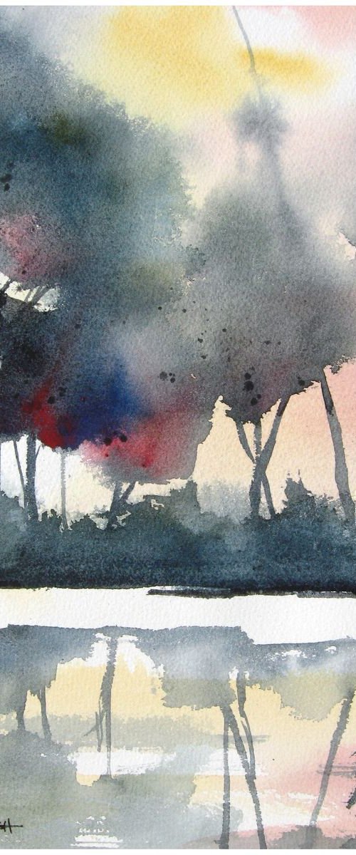 Rio Grande Sunrise - Original Watercolor Painting by CHARLES ASH