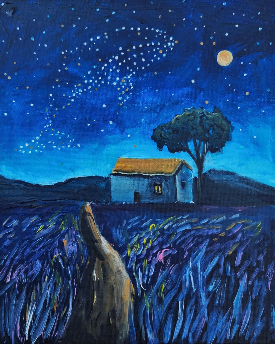 Surrealistic Landscape Oil Painting By Evgenia Smirnova, 8 X 10, Silent Ocean Above, Original Artwork