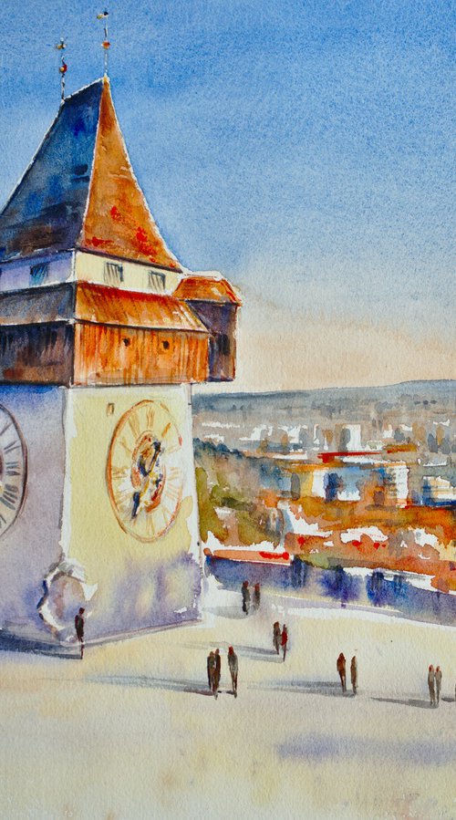 Grazer Uhrturm/ Clock Tower, Graz, Austria. by Eve Mazur