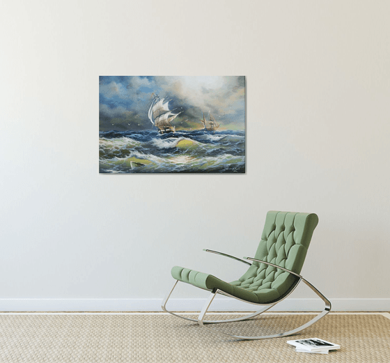 Restless sea (60x90cm, oil painting)