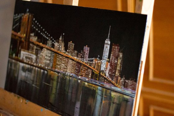 "NIGHT NEW YORK". BROOKLYN BRIDGE.