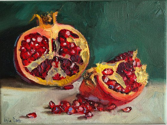 Pomegranate on blue