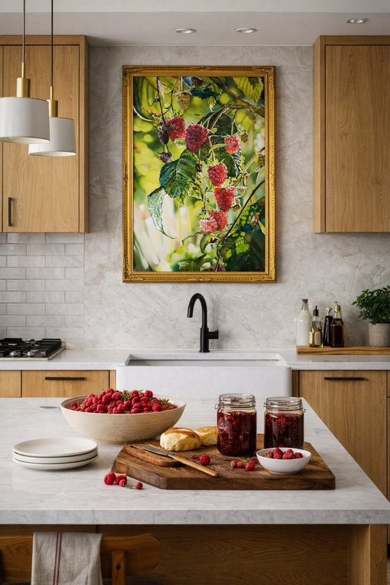 Garden Raspberries in Sunlight