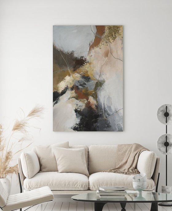 " Rime 2 " Abstract acrylic gray brown