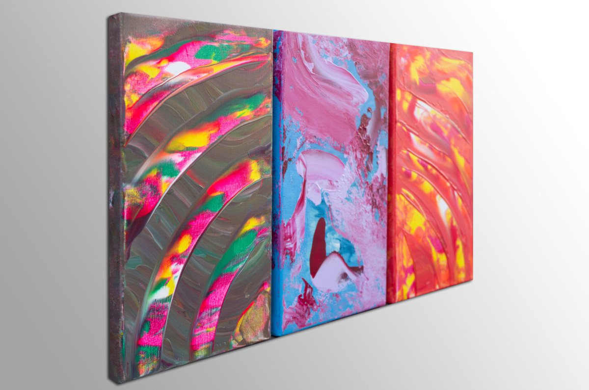 Abstract Acrylic Painting By Davide De Palma, 24 X 12, Burning Soul, Triptych, Original Artwork