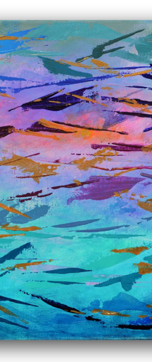 Blue, Green and Gold Abstract - Playfulness by Lisa Mann