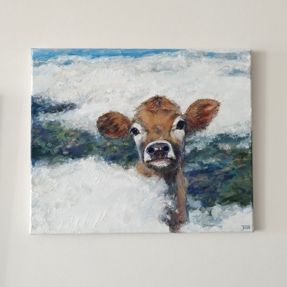 A Cow Looking Through The Clouds