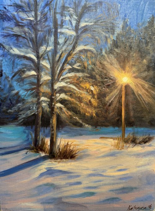 Winter evening original artwork by Kateryna Boykov