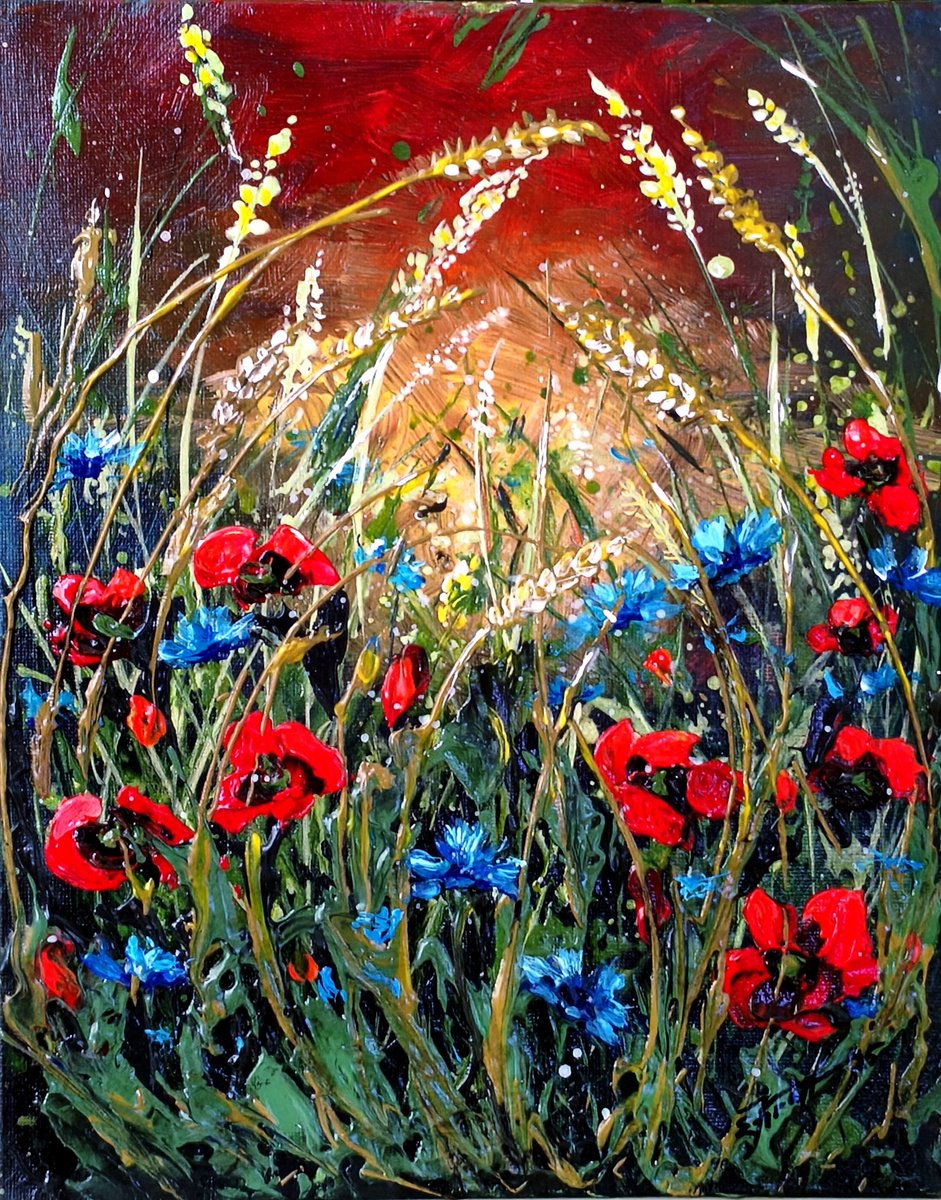 Impressionistic Botanical Acrylic Painting By Elena Kraft, 9 X 12, Breath Of Summer, Original Artwork