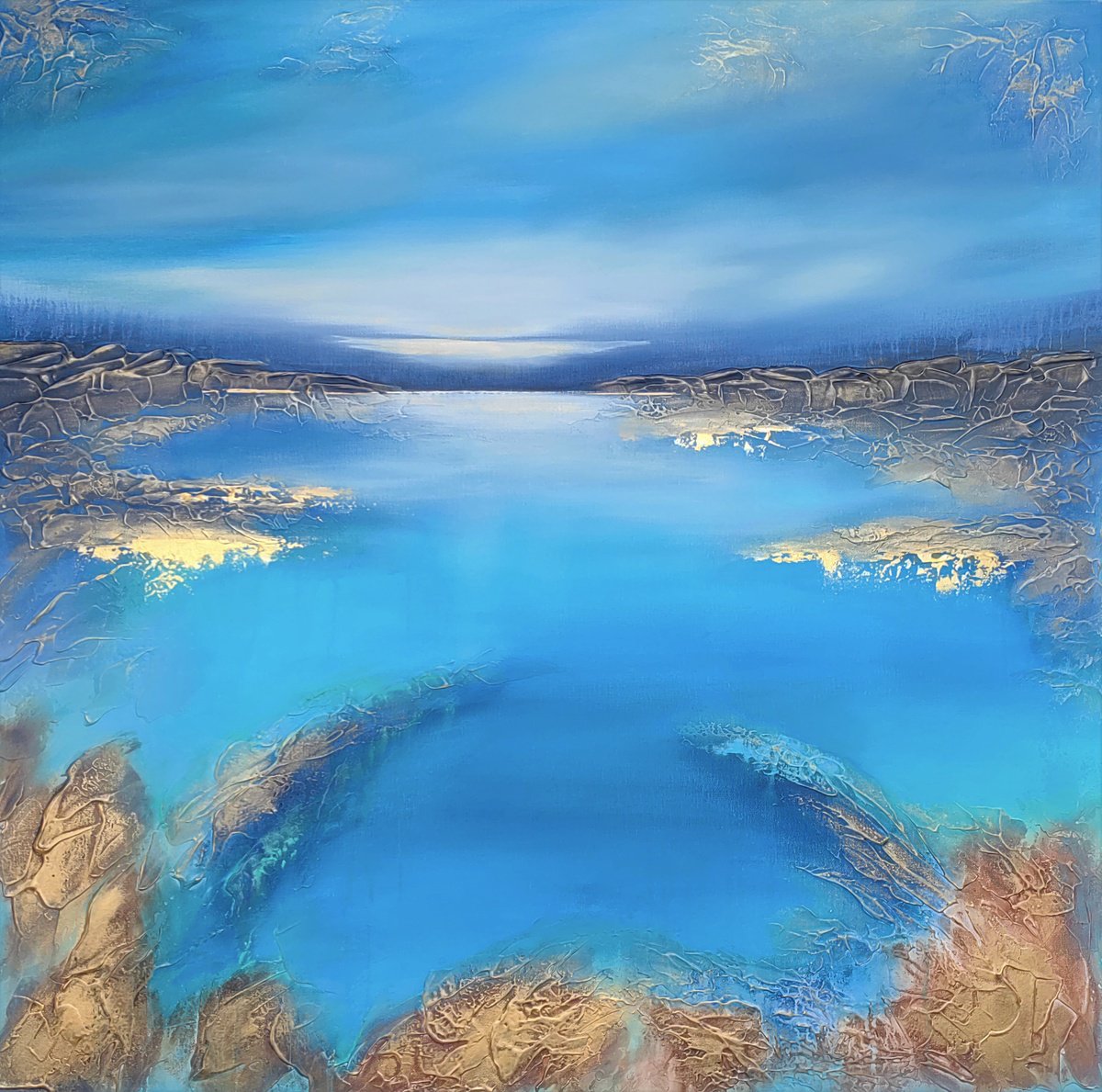 Abstract Landscape Painting By Vera Hoi, 39 X 39", "Stillness", Original Artwork