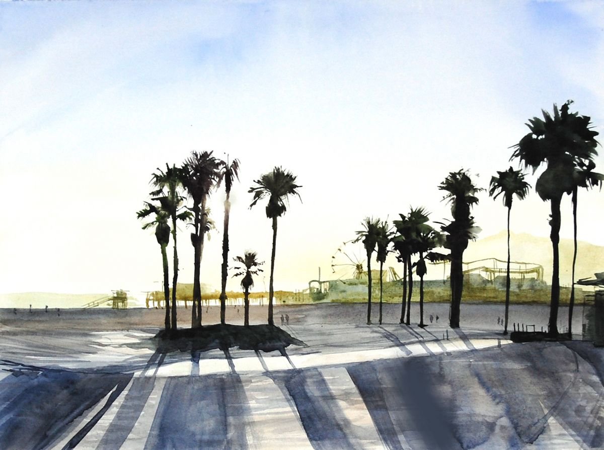 Palm trees. Sunset by Natalie Kolos