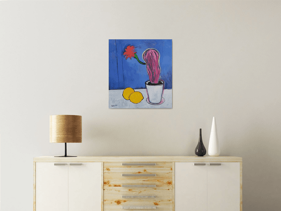 Pink Cactus with Flower and Lemons