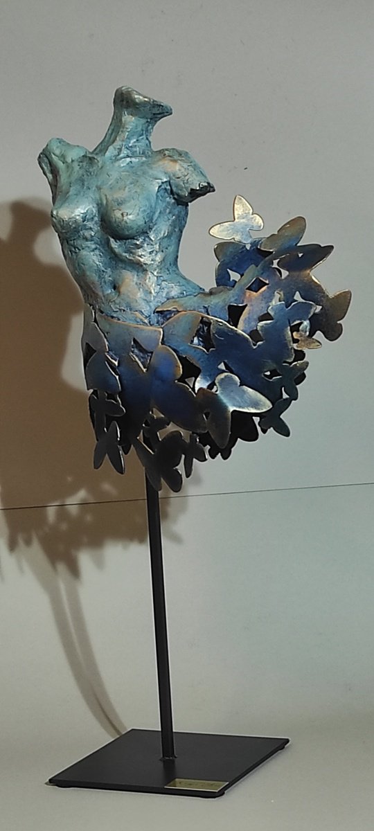 Expressive Portrait Sculpture By Elena Kraft, 10 X 22, Metamorphosis, Original Artwork