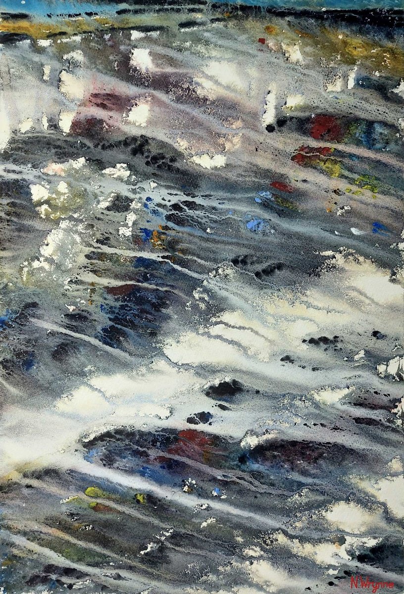 Expressive Abstract Watercolour By Neil Wrynne, 15 X 22", I Sit And Wait, Original Artwork