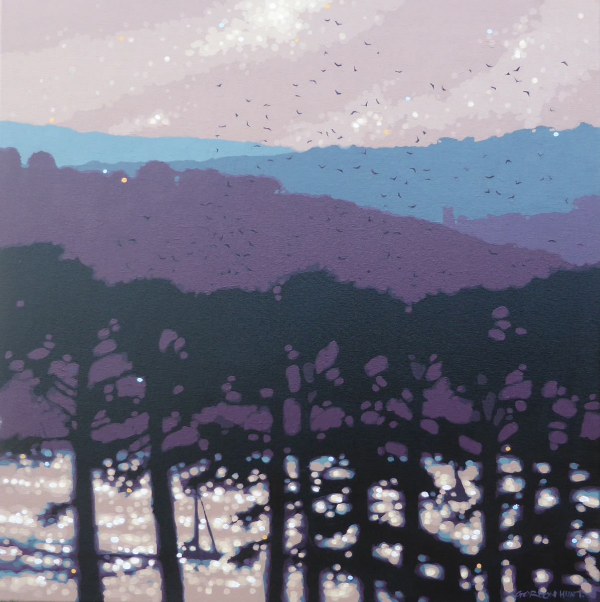 Impressionistic Landscape Acrylic Painting By Gordon Hunt, 24 X 24, Dawn Chorus, Original Artwork