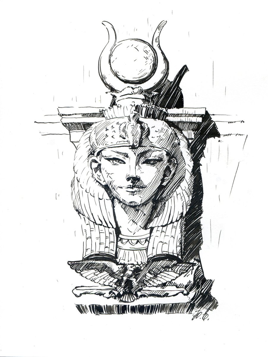Hathor, Goddess of ancient Egypt Ink drawing by Yulia Evsyukova Artfinder