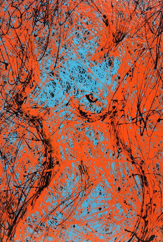 Orange & blue abstract nude. 40X60cm
