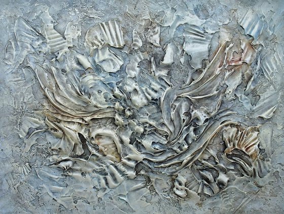 SEA SHELLS AND FOSSILS. Abstract Textured 3D Art, Contemporary Painting with Dimensions