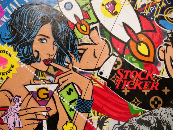 Money Never Sleeps 240cm x 100cm Textured Urban Pop Art