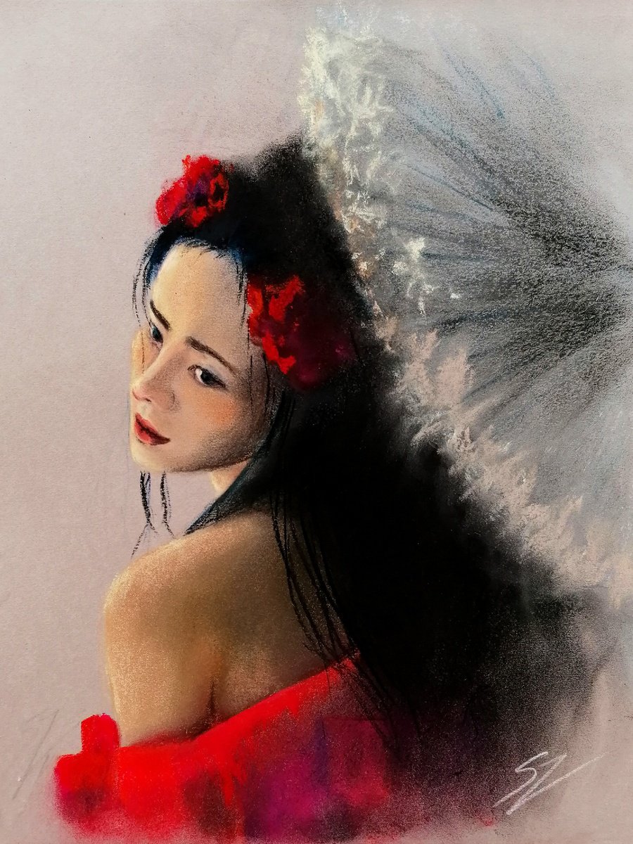 Impressionistic Portrait Painting By Susana Z. Harris, 11 X 15", Akari, Original Artwork