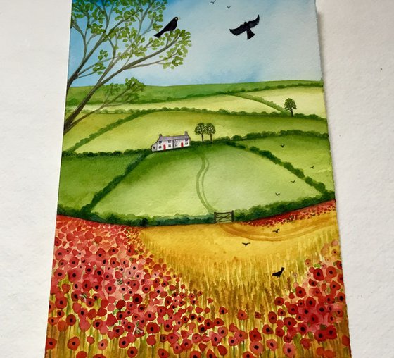 Through the Wheat Fields,   watercolour painting
