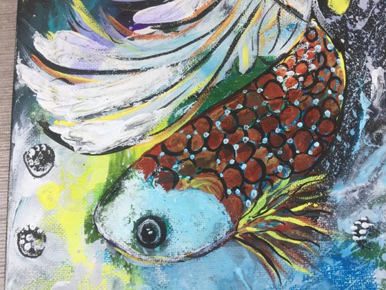 Exotic Fish Acrylic Art Fish Painting Original Art Gift Ideas Fine Art UK Art Fish Painting 20x20cm 8"x8"