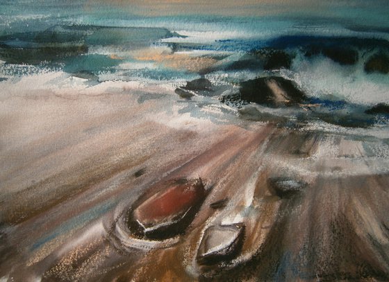 Watercolor and soft pastel Seascape