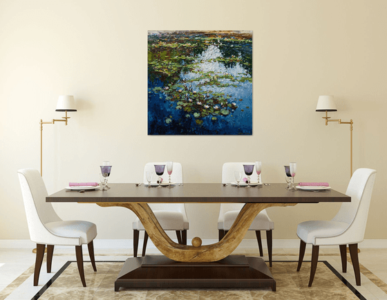 White Water Lilies - Impasto Original Oil painting