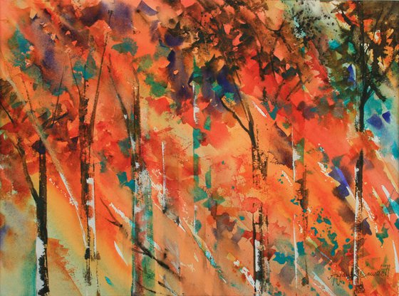 Autumnal landscape painting, Autumn Glow, Autumn Wall Art, Original Art, Watercolour Painting