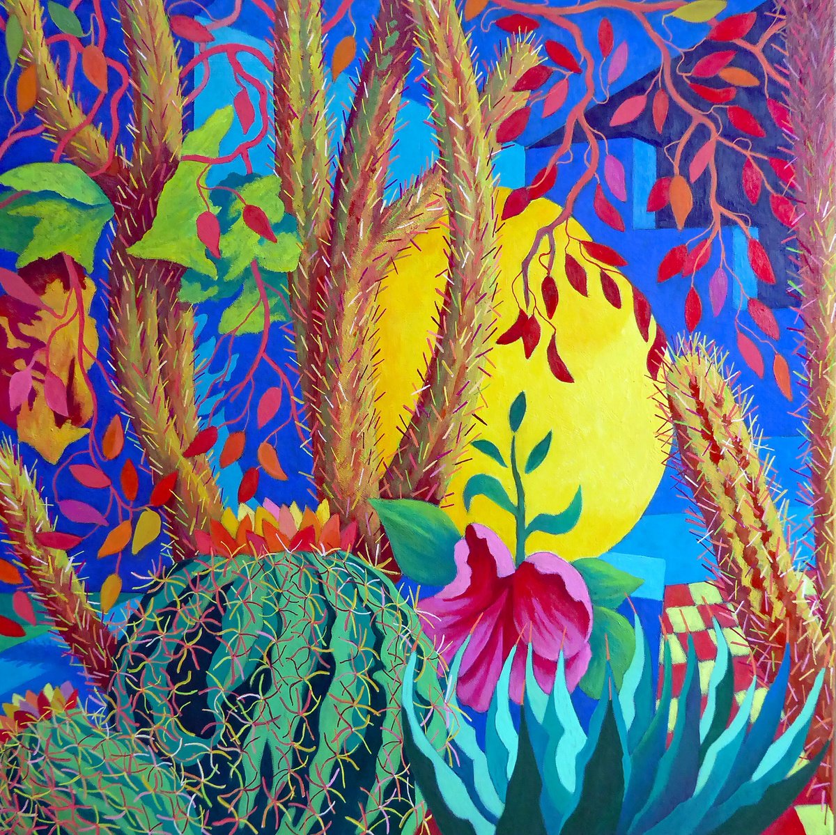  Majorelle Gardens - Yellow Pot And Cacti By Stephen Conroy, 24 X 24, Artwork For Sale On Artfinder