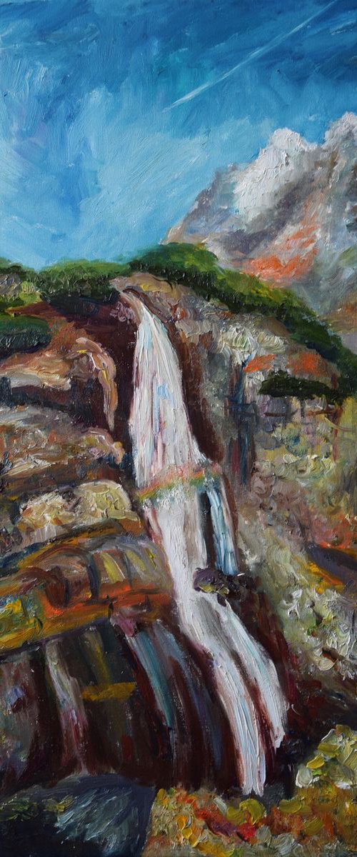 Oil original painting Waterfall in mountains Slovakia by Kate Grishakova