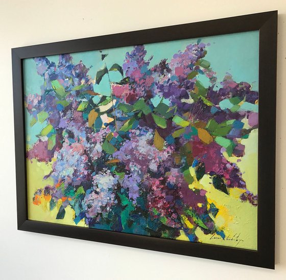 Lilacs, Flowers Original oil Painting, Impressionism, Painting on canvas, Framed, Ready to hang