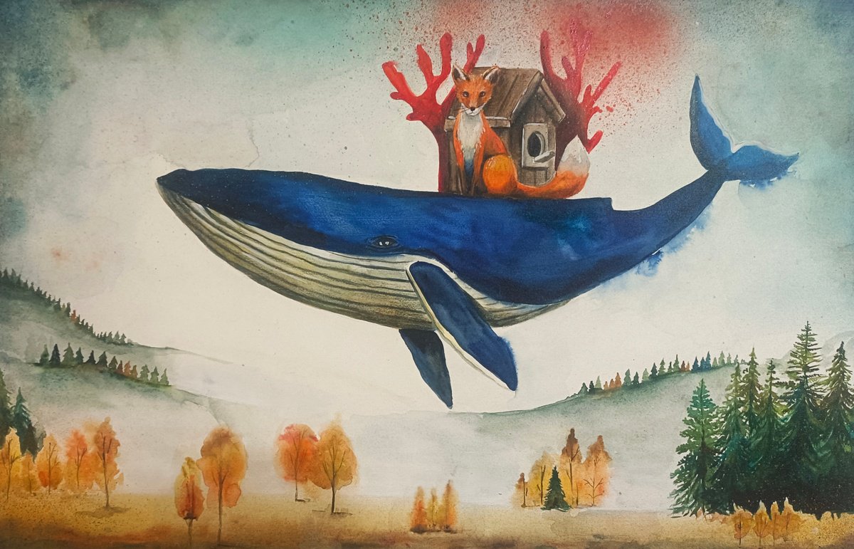 Surrealistic Painting , A House Above The Valley By Evgenia Smirnova, 22 X 15, Artwork For Sale On Artfinder