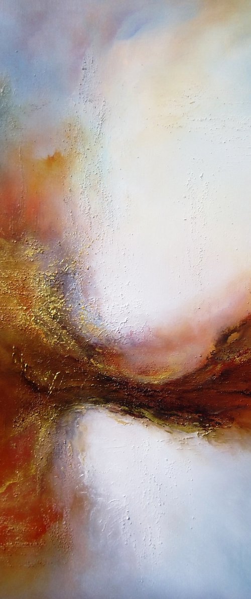 SURGE OF LIFE (Large deeply textured oil painting (80cms X 80cms) by Gillian Luff