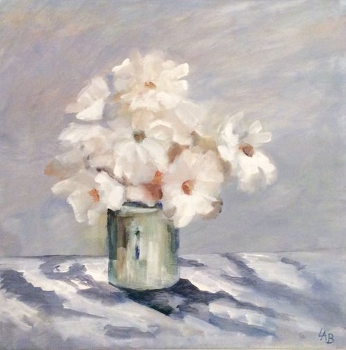 White flowers (after Bato Dugarzhapov) by Linda Bartlett