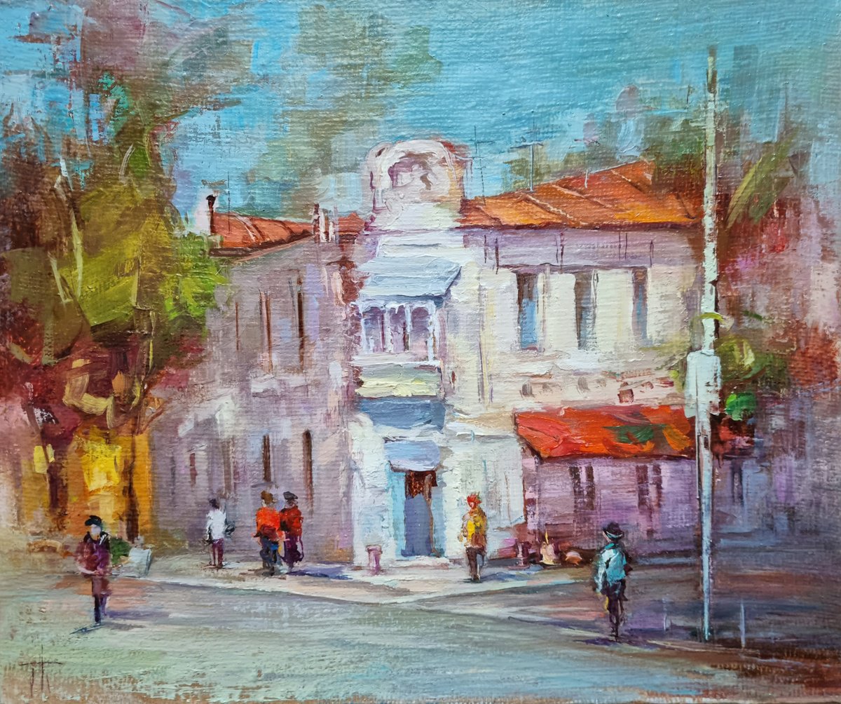 Impressionistic Cityscapes Oil Painting By Hennadii Penskyi, 12 X 10, Old Town, Original Artwork