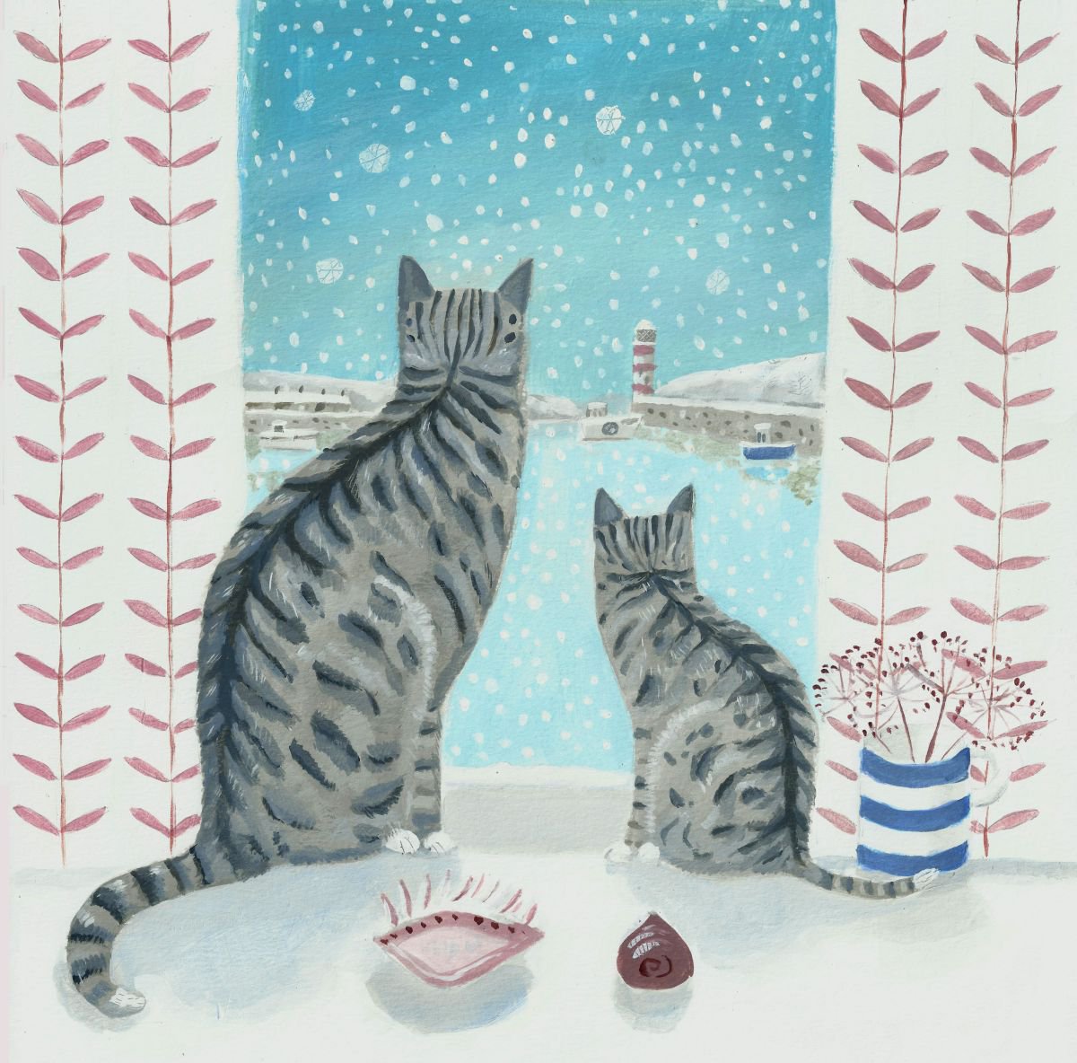 Impressionistic Animal Acrylic Painting By Mary Stubberfield, 12 X 12", Snowy Harbour View, Original Artwork