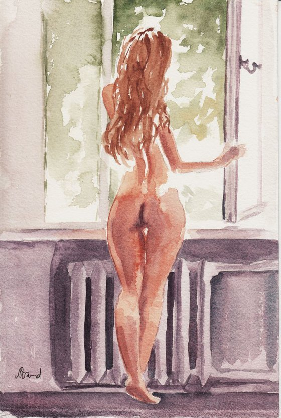 Waiting For You-erotic figure woman at a window painting