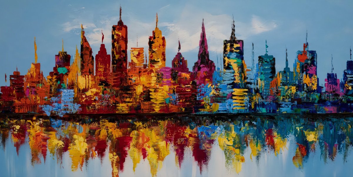 Abstract Acrylic Painting By Art By Catalin, 47 X 24, Summer In The City 22, Original Artwork