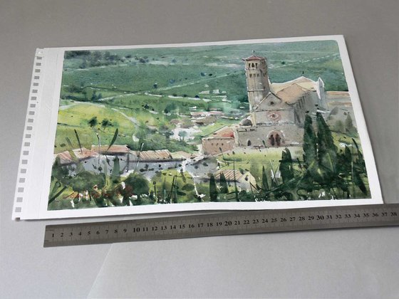 Assisi, Italy, watercolor painting on paper.